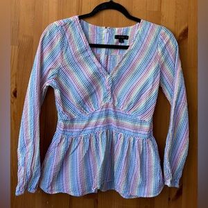 J. Crew Women's Rainbow Striped Long Sleeve Fit & Flare V-Neck Blouse - Size 2